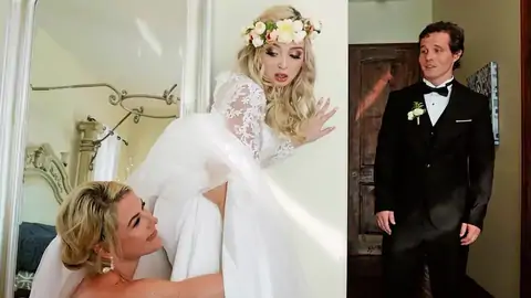 The groom catches the wife scissoring a girly-nymph