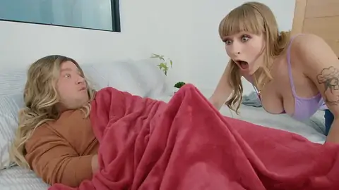 Pawing herself while a dude is cheating with a blonde