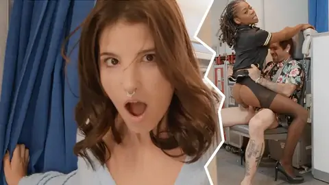 Dark-Haired is surprised, but stewardess happy to romped