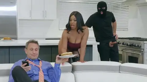 Burglar finishes up porking a massive-breasted ebony with hefty bobos