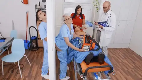 The ash-towheaded nurse sees a humungous cum-shotgun at the glory fuckhole