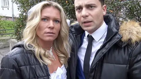 Wearing a wedding dress and white tights for the cuck fun