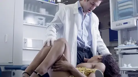 Medic humps face of surprised patient in the medical center