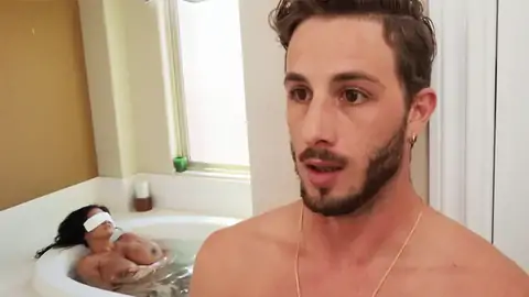 Trying to lurk his swelling from the busty MILF