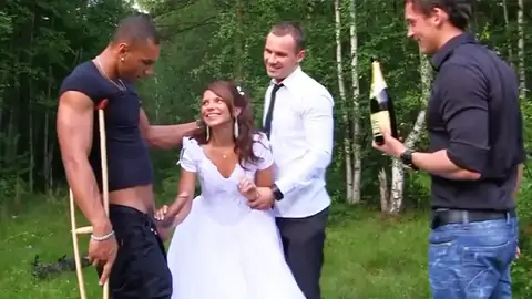 Wearing her wedding sundress while having a gang soiree
