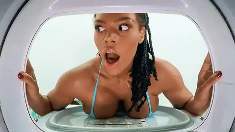 A giant-titted black gets stuck in the washing machine