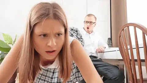 Astonished college girl in mini-microskirt give forearm-job her tutor